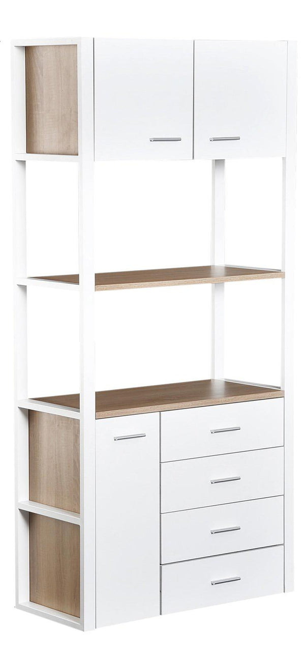 acquista Libreria Armadio 2 Ripiani 4 Cassetti in Acciaio e Legno Bianco e Rovere 80x35x168 cm