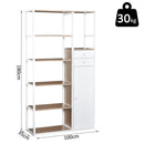 Libreria 6 Ripiani con 2 Cassetti e Armadietto in Acciaio e Legno Bianco e Rovere 100x35x180 cm 