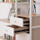 Libreria 6 Ripiani con 2 Cassetti e Armadietto in Acciaio e Legno Bianco e Rovere 100x35x180 cm 