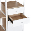 Libreria 6 Ripiani con 2 Cassetti e Armadietto in Acciaio e Legno Bianco e Rovere 100x35x180 cm 