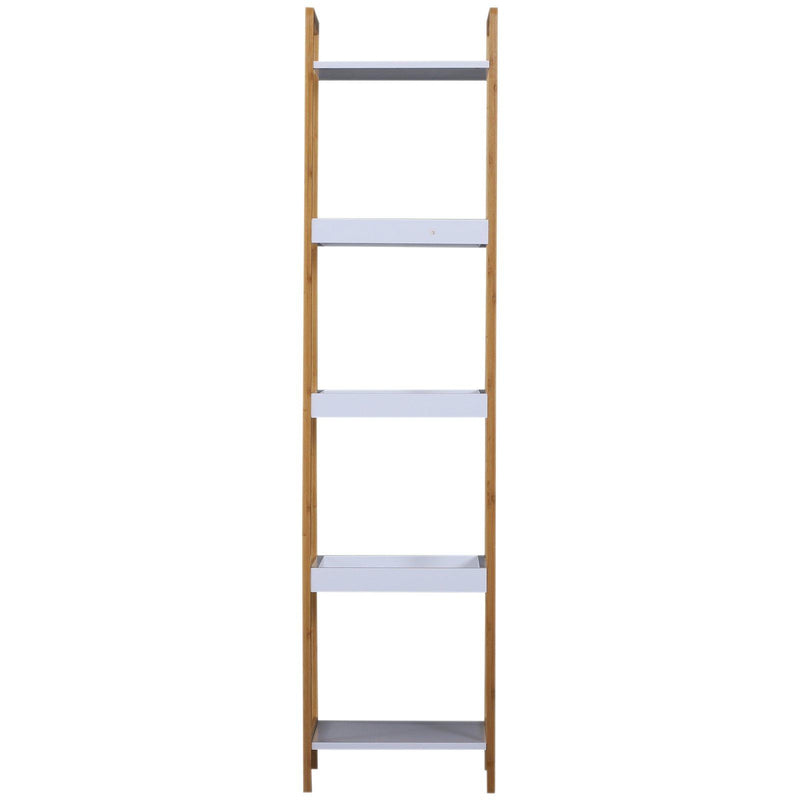 Scaffale Portaoggetti a 5 Ripiani in Bambù e MDF Bianco e Legno Naturale 32x30x130 cm 