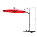 Ombrellone Decentrato da Giardino in Alluminio Ø2.95x2.5m 360° Rosso 