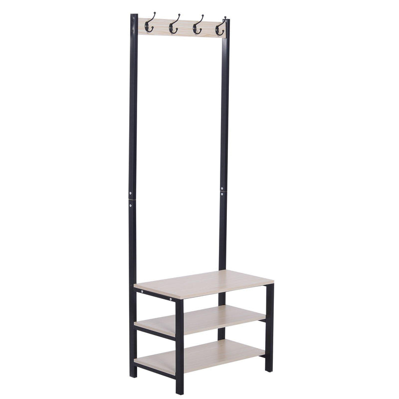 Panchina Appendiabiti con Ganci e Ripiani Scarpiera in Legno e Acciaio 60x40x175 cm 