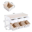 Panca Contenitore in Legno con Cassetti e Ceste in Vimini Bianco 98x34x52 cm 