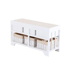 Panca Contenitore in Legno con Cassetti e Ceste in Vimini Bianco 98x34x52 cm 