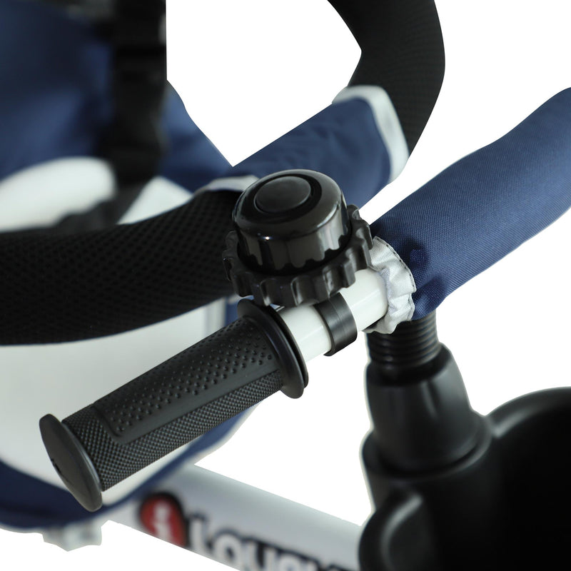 Passeggino Triciclo per Bambini con Maniglione Tetto Parapioggia Regolabile e Cestino Blu 