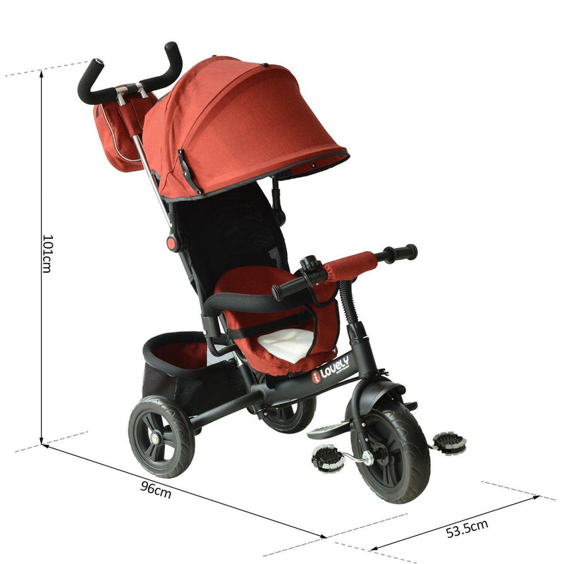 Passeggino Triciclo per Bambini con Maniglione e Tettuccio Nero e Rosso 