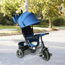 Passeggino Triciclo per Bambini con Maniglione e Tettuccio Nero e Blu 