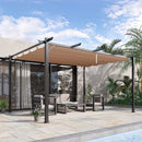 Pergola da Giardino 3X4m in Alluminio con Telo Scorrevole Nera e Beige 