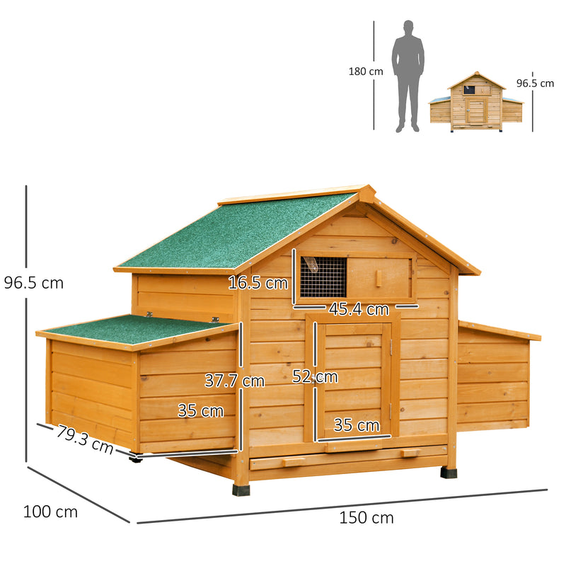 Pollaio Gabbia per Galline Impermeabile da Giardino in Legno 150x100x96.5 cm 