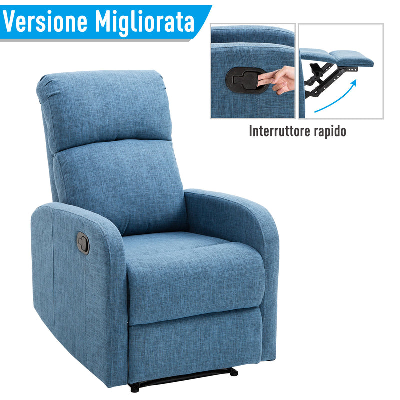 Poltrona Relax Reclinabile in Tessuto di Lino Blu 