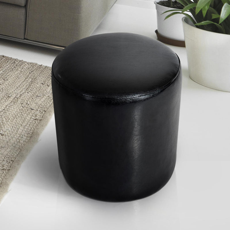Pouf Poggiapiedi Sgabello Tondo Imbottito in Similpelle Nero 45x45x50 cm 