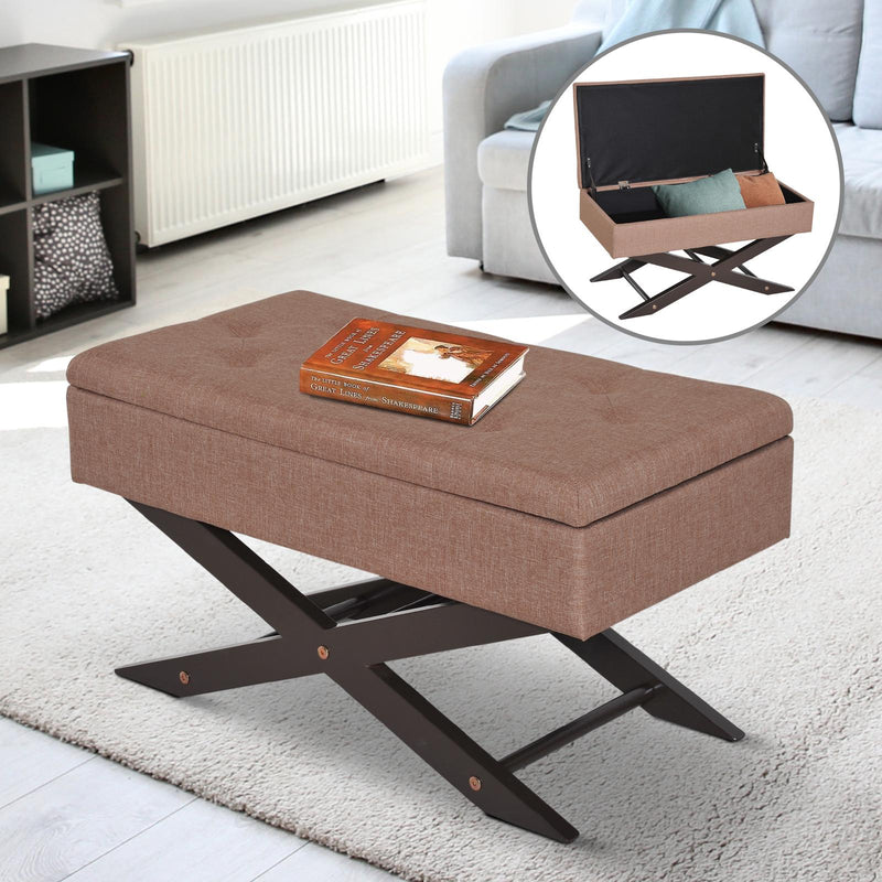 Cassapanca Pouf Contenitore Imbottito Marrone 80x40x42 cm 