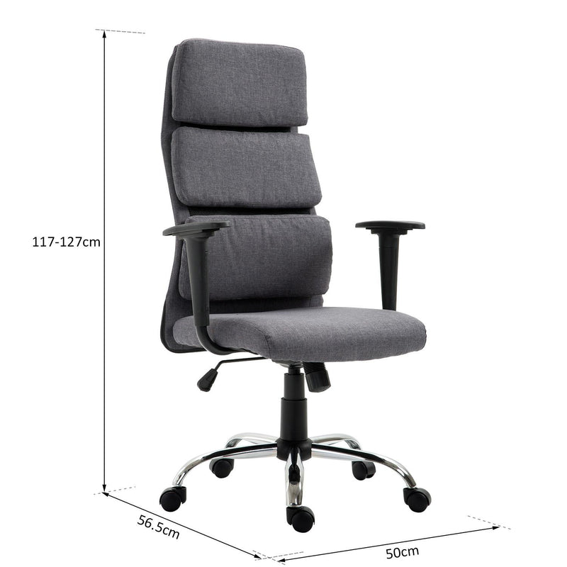 Poltrona da Ufficio Girevole Schienale Alto Regolabile in Tessuto Grigio 50x56.5x117-127 cm 