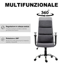 Poltrona da Ufficio Girevole Schienale Alto Regolabile in Tessuto Grigio 50x56.5x117-127 cm 
