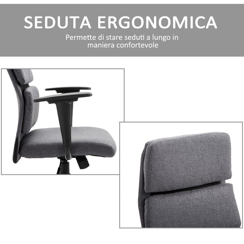 Poltrona da Ufficio Girevole Schienale Alto Regolabile in Tessuto Grigio 50x56.5x117-127 cm 
