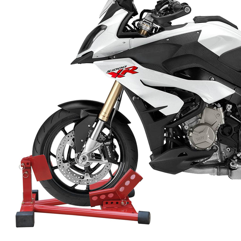 Cavalletto Alzamoto Moto per Ruota Anteriore Universale in Acciaio Rosso 62x50x28-35.5 cm 