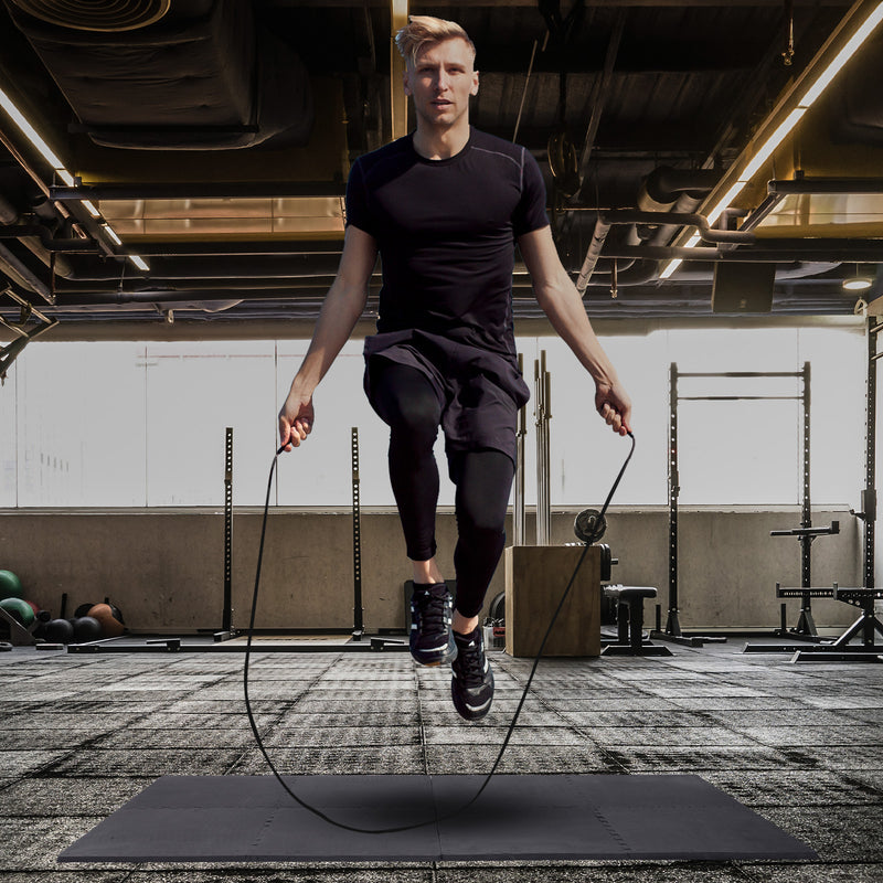 Tappeto Puzzle in EVA per Casa e Palestra Antiscivolo 8 Pezzi con Bordi Nero 63.5x63.5x2 cm 