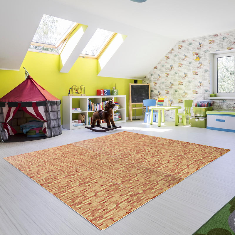 Tappeto Puzzle in EVA Effetto Legno Scuro 32 Pezzi 61.5x61.5 cm 