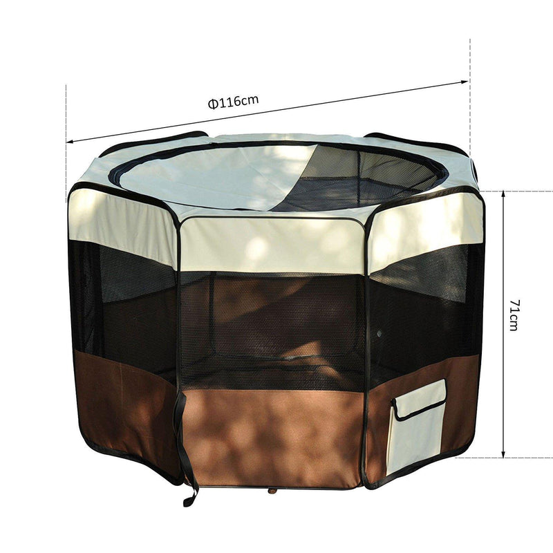 Box Recinto per Cani Pieghevole in Oxford Marrone-crema Ø116x71 cm 