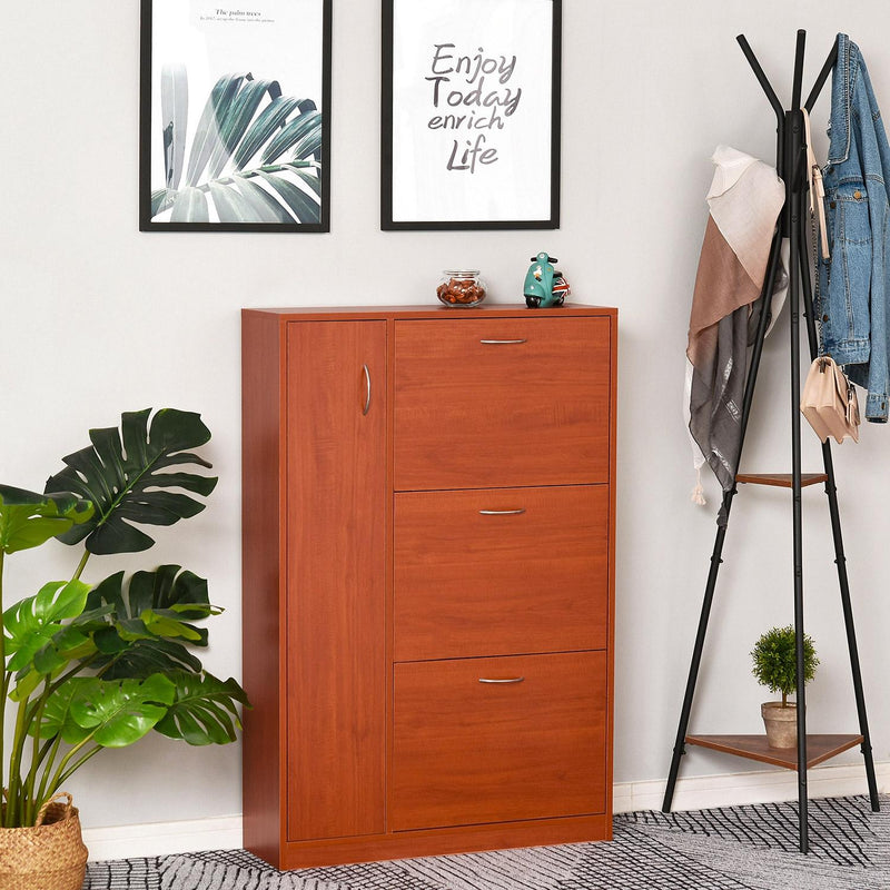 Scarpiera con 3 Ante a Ribalta e un'Anta Porta Ombrelli in Legno Noce 80x24x120 cm 