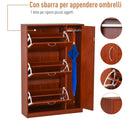 Scarpiera con 3 Ante a Ribalta e un'Anta Porta Ombrelli in Legno Noce 80x24x120 cm 