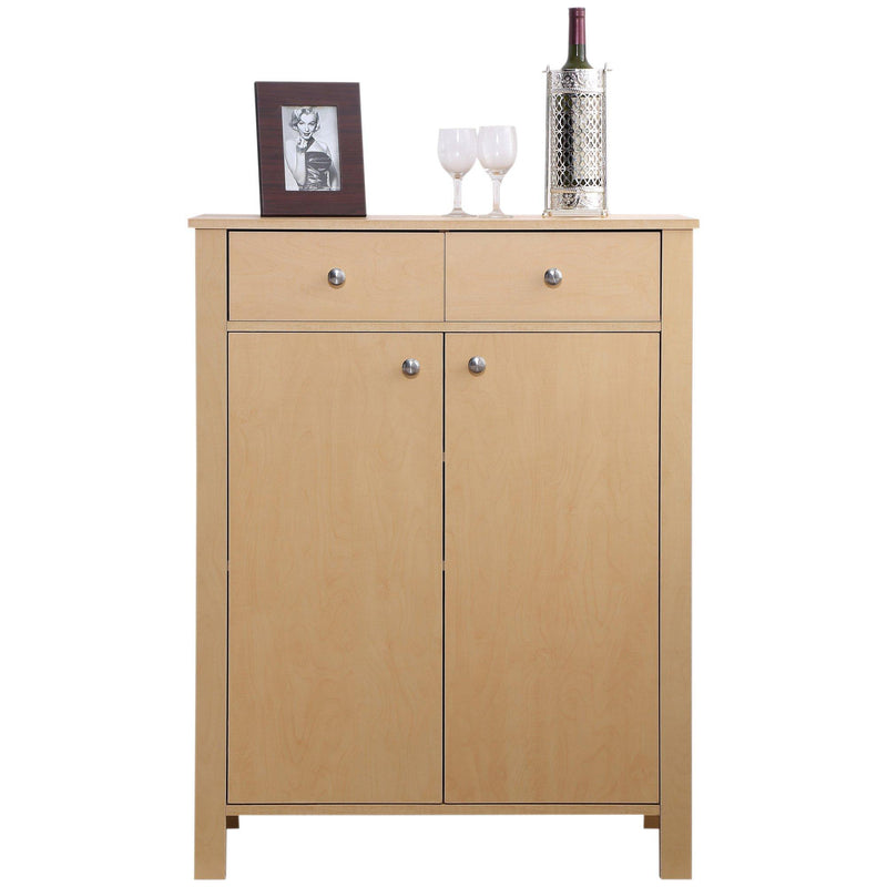 Scarpiera con 2 Ante e Cassetti in Legno Naturale 80x34x104 cm 