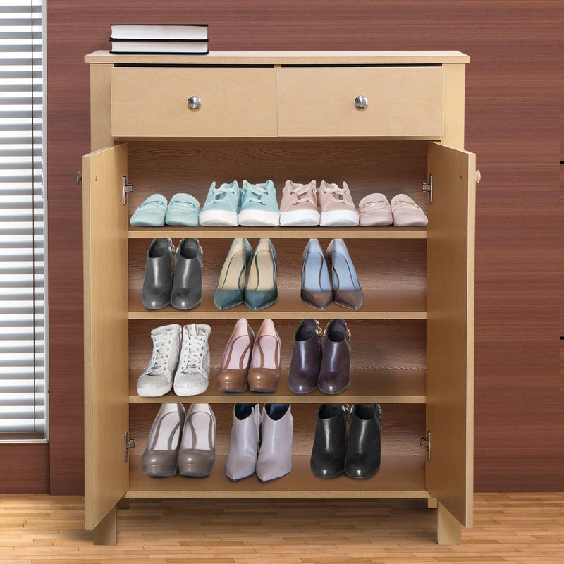 Scarpiera con 2 Ante e Cassetti in Legno Naturale 80x34x104 cm 