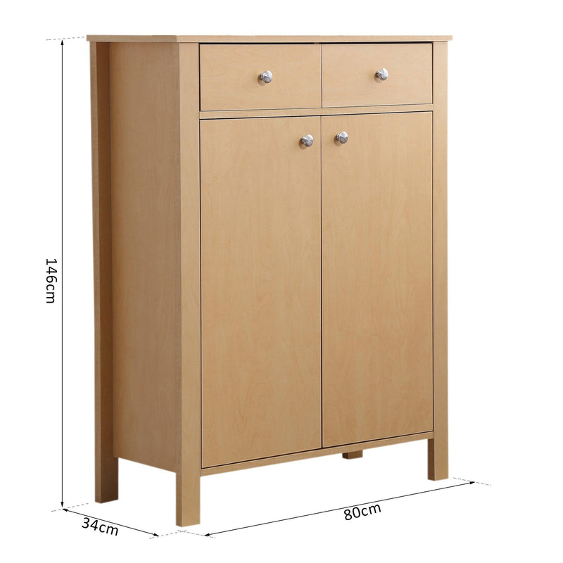 Scarpiera con 2 Ante e Cassetti in Legno Naturale 80x34x104 cm 