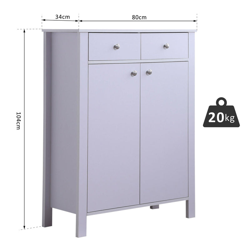 Scarpiera Salvaspazio in Legno con 2 Ante e Cassetti Bianco 80x34x104 cm 