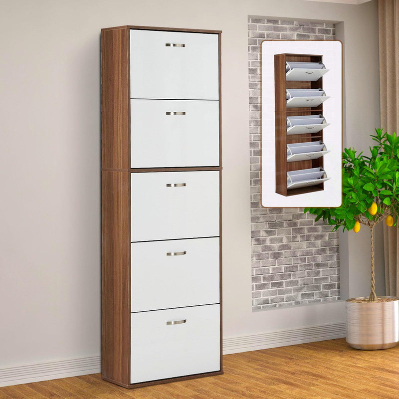 Scarpiera Salvaspazio in Legno con 5 Scomparti per 30 Paia 60x28x189 cm 