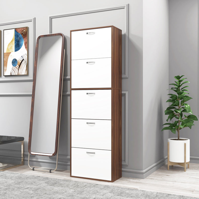 Scarpiera Salvaspazio in Legno con 5 Scomparti per 30 Paia 60x28x189 cm 