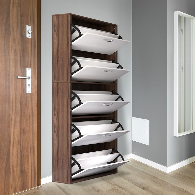 Scarpiera Salvaspazio in Legno con 5 Scomparti per 30 Paia 60x28x189 cm 