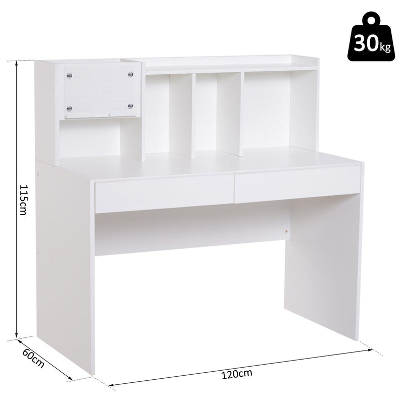 Scrivania da Ufficio in Legno 5 Scomparti e 2 Cassetti Bianco 120x60x115 cm 