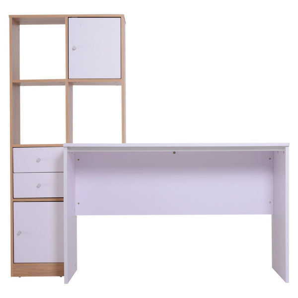 prezzo Scrivania con Scaffalatura 5 Ripiani e 2 Cassetti in Legno Bianco Rovere 153x60x148 cm