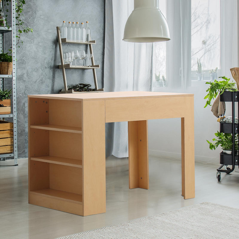 Scrivania da Ufficio Multifunzionale con 3 Ripiani in Legno Naturale 100x60x75 cm 