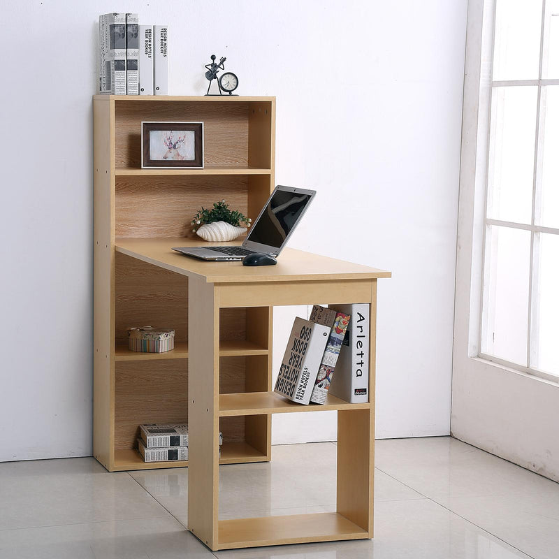 Scrivania con Mensole Libreria in Legno Naturale 120x55x120 cm 
