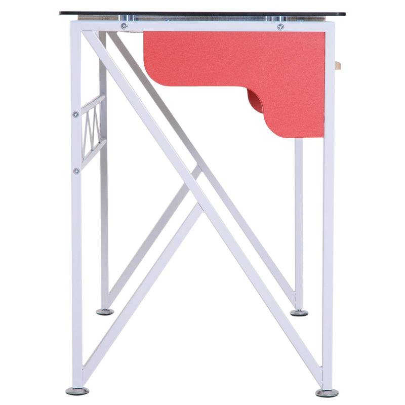 Scrivania da Ufficio in Legno e Piano in Vetro con Cassetto e Porta Tastiera Estraibile 105x55x75 cm 