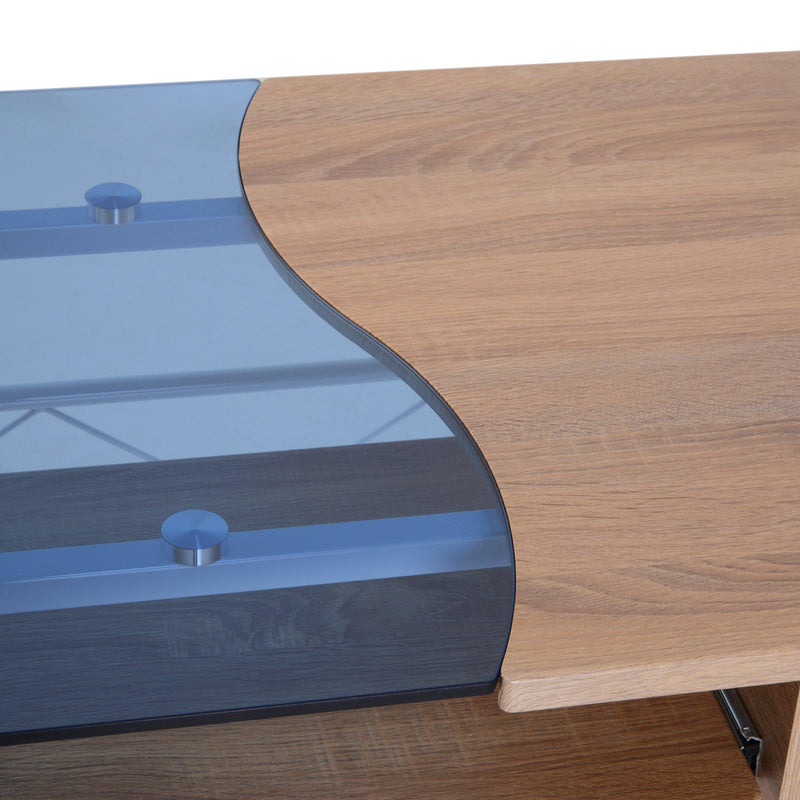 Scrivania da Ufficio in Legno e Piano in Vetro con Cassetto e Porta Tastiera Estraibile 105x55x75 cm 