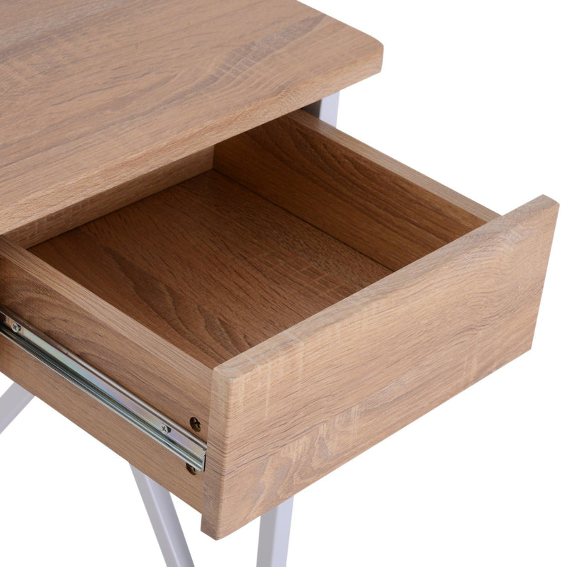 Scrivania da Ufficio in Legno e Piano in Vetro con Cassetto e Porta Tastiera Estraibile 105x55x75 cm 