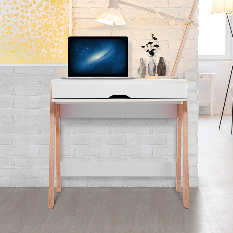 Scrivania da Ufficio Salvaspazio con Piano Ribaltabile in Legno Bianco 85x55x75 cm 