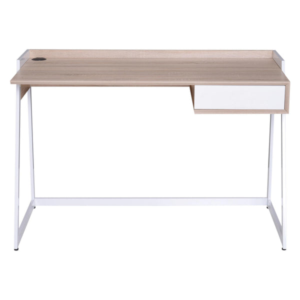 Scrivania da Ufficio con Cassetto in Legno e Acciaio Bianco e Rovere 120x60x80 cm sconto