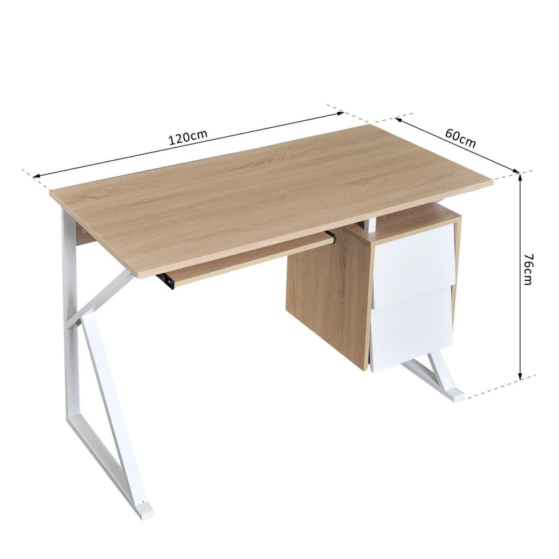 Scrivania da Ufficio con Cassetto e Ripiano Tastiera Estraibile in Acciaio e Legno Bianco Rovere 120x60x76 cm 