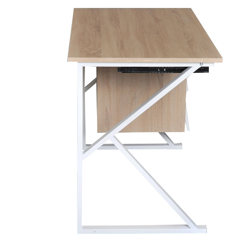 Scrivania da Ufficio con Cassetto e Ripiano Tastiera Estraibile in Acciaio e Legno Bianco Rovere 120x60x76 cm 