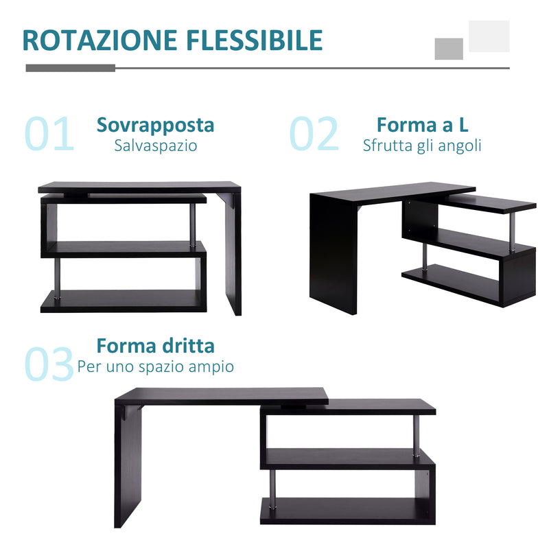 Scrivania da Ufficio Angolare per Computer con Scaffali in Legno Nero 120x106x75 cm 