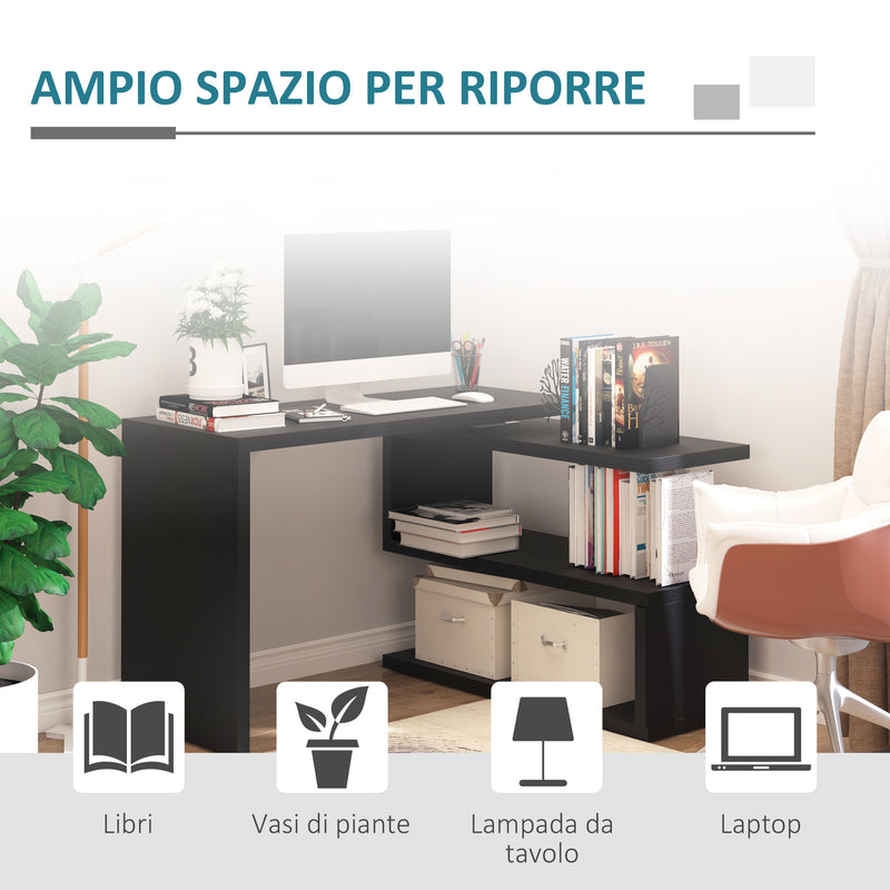 Scrivania da Ufficio Angolare per Computer con Scaffali in Legno Nero 120x106x75 cm 