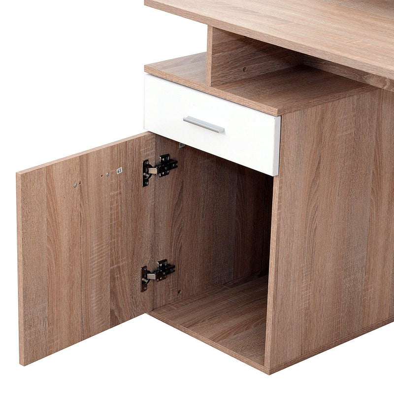 Scrivania da Ufficio Computer Cassetto e Ripiani Rovere bianco 120x60x122 cm 