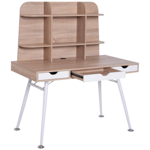 acquista Scrivania da Ufficio con Cassetti e Libreria Legno Bianco e Rovere 120x65.5x138.5 cm