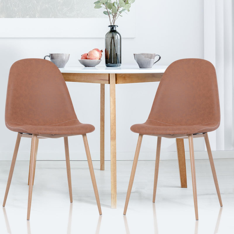 Set 2 Sedie da Pranzo Design Moderno in Lino con Gambe in Metallo Marrone 