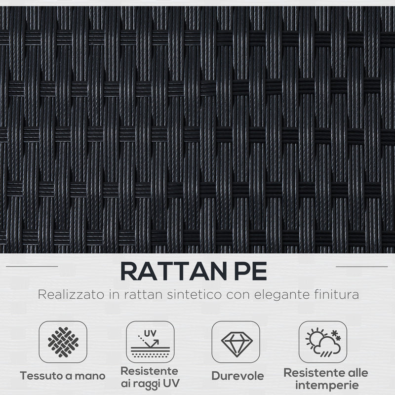 Set Salotto da Giardino in Rattan Sintetico Divano e Poggiapiedi con Cuscini Nero 